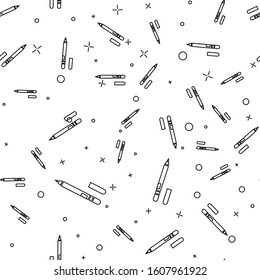 Black line Eyeliner, eyebrow icon isolated seamless pattern on white background. Pencil for eyes.  Vector Illustration