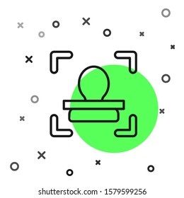 Black line Face recognition icon isolated on white background. Face identification scanner icon. Facial id. Cyber security concept.  Vector Illustration