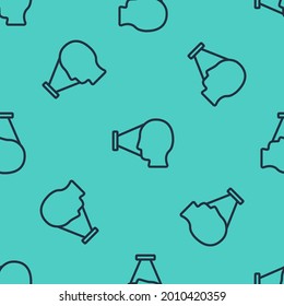 Black line Face recognition icon isolated seamless pattern on green background. Face identification scanner icon. Facial id. Cyber security concept.  Vector