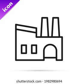 Black line Factory icon isolated on white background. Industrial building.  Vector