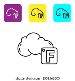 Black line Fahrenheit and cloud icon isolated on white background. Set icons colorful square buttons. Vector Illustration