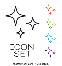 Black line Falling star icon isolated on white background. Shooting star with star trail. Meteoroid, meteorite, comet, asteroid, star icon. Set icons colorful. Vector Illustration