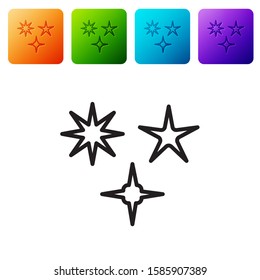 Black line Falling star icon isolated on white background. Meteoroid, meteorite, comet, asteroid, star icon. Set icons in color square buttons. Vector Illustration