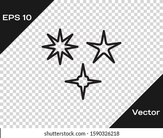 Black line Falling star icon isolated on transparent background. Meteoroid, meteorite, comet, asteroid, star icon.  Vector Illustration