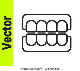 Black line False jaw icon isolated on white background. Dental jaw or dentures, false teeth with incisors.  Vector