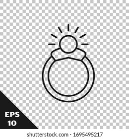 Black line Fantasy magic stone ring with gem icon isolated on transparent background.  Vector Illustration