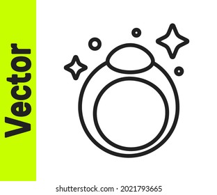 Black line Fantasy magic stone ring with gem icon isolated on white background.  Vector