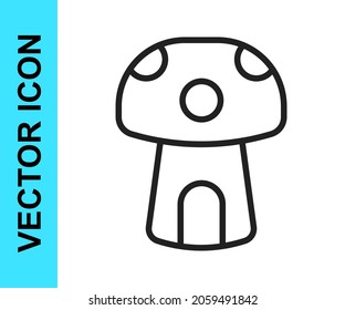 Black line Fantasy mushroom house icon isolated on white background. Fairytale house.  Vector