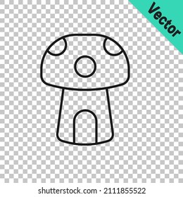 Black line Fantasy mushroom house icon isolated on transparent background. Fairytale house.  Vector