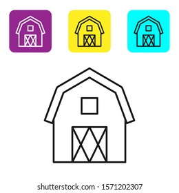 Black line Farm House concept icon isolated on white background. Rustic farm landscape. Set icons colorful square buttons. Vector Illustration