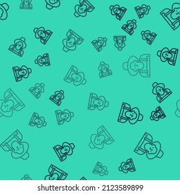 Black line Farmer in the hat icon isolated seamless pattern on green background.  Vector