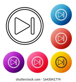 Black line Fast forward icon isolated on white background. Set icons colorful circle buttons. Vector Illustration