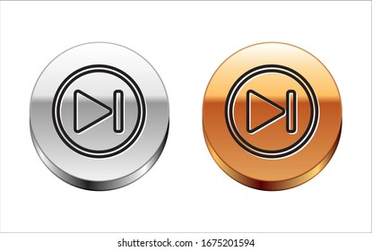 Black line Fast forward icon isolated on white background. Silver-gold circle button. Vector Illustration