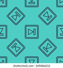 Black line Fast forward icon isolated seamless pattern on green background.  Vector Illustration