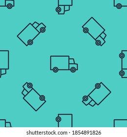 Black line Fast round the clock delivery by car icon isolated seamless pattern on green background.  Vector
