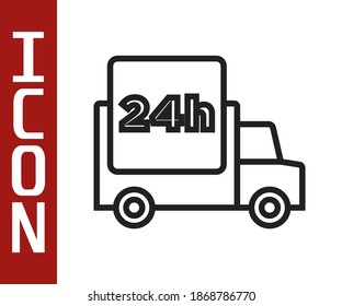 Black line Fast round the clock delivery by car icon isolated on white background.  Vector