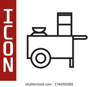 Black line Fast street food cart icon isolated on white background. Urban kiosk.  Vector Illustration