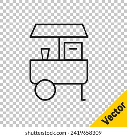 Black line Fast street food cart icon isolated on transparent background. Urban kiosk.  Vector