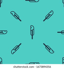 Black line Feather pen icon isolated seamless pattern on green background.  Vector Illustration