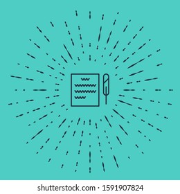 Black line Feather pen and paper scroll icon isolated on green background. Abstract circle random dots. Vector Illustration