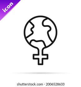 Black line Feminism in the world icon isolated on white background. Fight for freedom, independence, equality.  Vector