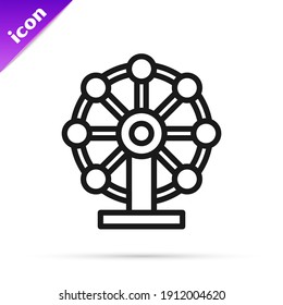 Black line Ferris wheel icon isolated on white background. Amusement park. Childrens entertainment playground, recreation park.  Vector