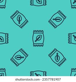 Black line Fertilizer bag icon isolated seamless pattern on green background.  Vector