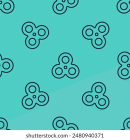 Black line Fidget spinner icon isolated seamless pattern on green background. Stress relieving toy. Trendy hand spinner.  Vector