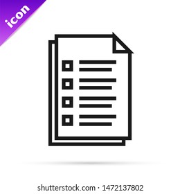 Black line File document icon isolated on white background. Checklist icon. Business concept.  Vector Illustration