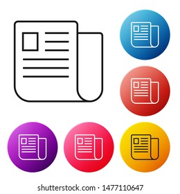 Black line File document icon isolated on white background. Checklist icon. Business concept. Set icons colorful circle buttons. Vector Illustration