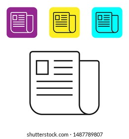 Black line File document icon isolated on white background. Checklist icon. Business concept. Set icons colorful square buttons. Vector Illustration
