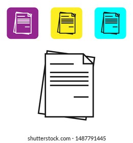 Black line File document icon isolated on white background. Checklist icon. Business concept. Set icons colorful square buttons. Vector Illustration