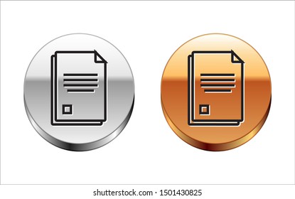 Black line File document icon isolated on white background. Checklist icon. Business concept. Silver-gold circle button. Vector Illustration