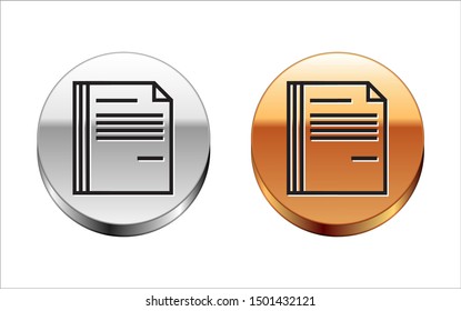 Black line File document icon isolated on white background. Checklist icon. Business concept. Silver-gold circle button. Vector Illustration