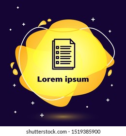 Black line File document icon isolated on dark blue background. Checklist icon. Business concept. Abstract banner with liquid shapes. Vector Illustration