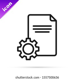 Black line File document icon isolated on white background. Adjusting, service, setting, maintenance, repair, fixing.  Vector Illustration