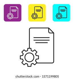 Black line File document icon isolated on white background. Adjusting, service, setting, maintenance, repair, fixing. Set icons colorful square buttons. Vector Illustration