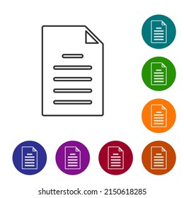 Black line File document icon isolated on white background. Checklist icon. Business concept. Set icons in color circle buttons. Vector