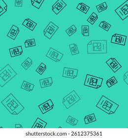 Black line File document with illustration icon isolated seamless pattern on green background. Checklist icon. Business concept. Vector