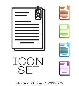 Black line File document and paper clip icon isolated on white background. Checklist icon. Business concept. Set icons colorful. Vector Illustration Black line File document and paper clip icon isolated on white background. Checklist icon. Business concept. Set icons colorful. Vector Illustration