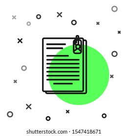 Black line File document and paper clip icon isolated on white background. Checklist icon. Business concept.  Vector Illustration