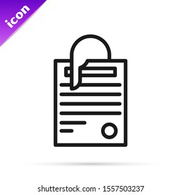 Black line File document and paper clip icon isolated on white background. Checklist icon. Business concept.  Vector Illustration