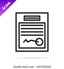 Línea negra Icono de formulario relleno aislado en fondo blanco. Icono de archivo. Icono de lista de comprobación. Concepto de negocio. Ilustración vectorial