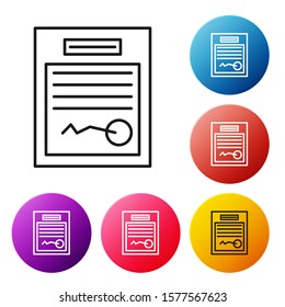 Black line Filled form icon isolated on white background. File icon. Checklist icon. Business concept. Set icons colorful circle buttons. Vector Illustration