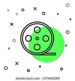 Black line Film reel icon isolated on white background.  Vector Illustration