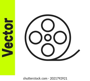 Black line Film reel icon isolated on white background.  Vector