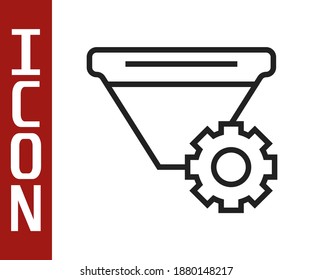 Black line Filter setting icon isolated on white background.  Vector