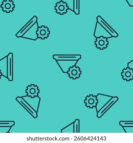 Black line Filter setting icon isolated seamless pattern on green background.  Vector