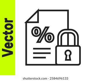 Black line Finance document and lock icon isolated on white background. Paper bank document for invoice or bill concept.  Vector Illustration