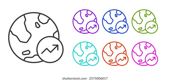 Black line Financial growth increase icon isolated on white background. Increasing revenue. Set icons colorful. Vector